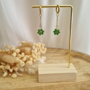 boucles d’oreilles pendantes fleur verte