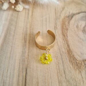 bague ajustable acier inoxydable fleur jaune