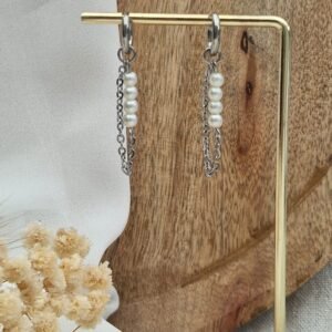 Boucles d’oreilles perles pendantes en acier inoxydable – Bijou élégant sans nickel