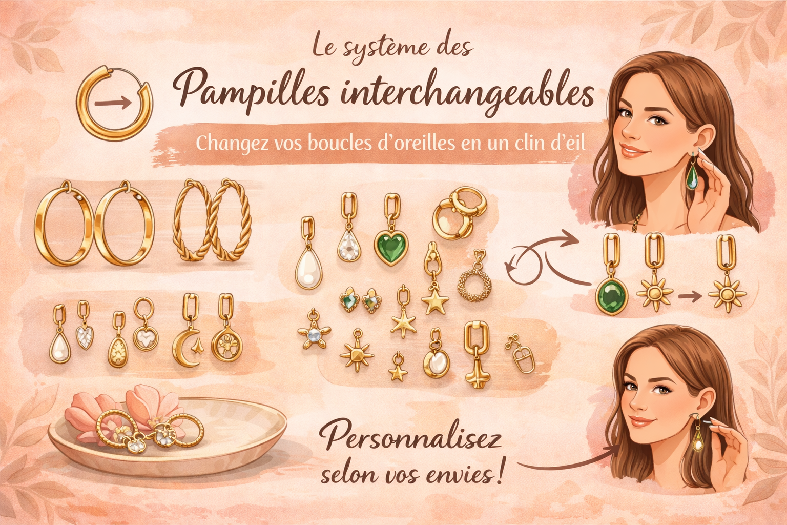 Système de pampilles interchangeables pour créoles – personnaliser ses boucles d’oreilles facilement