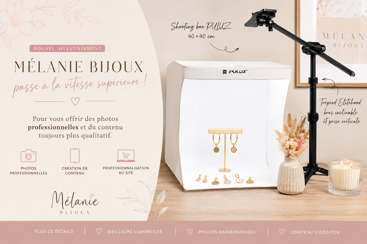 Matériel photo pour réaliser des photos professionnelles des bijoux Mélanie Bijoux